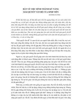 Bàn về việc hình thành kỹ năng giải quyết vấn đề của sinh viên