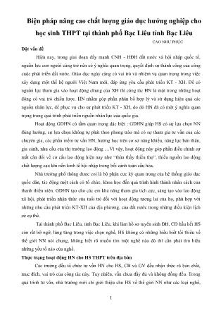Biện pháp nâng cao chất lượng giáo dục hướng nghiệp cho học sinh THPT tại thành phố Bạc Liêu tỉnh Bạc Liêu