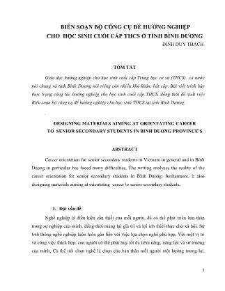 Biên soạn bộ công cụ để hướng nghiệp cho học sinh cuối cấp THCS ở tỉnh Bình Dương