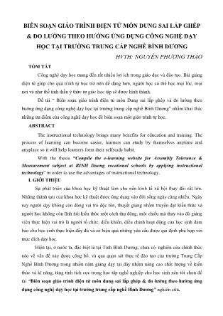 Biên soạn giáo trình điện tử môn Dung sai lắp ghép và đo lường theo huớng ứng dụng công nghệ dạy học tại trường trung cấp nghề Bình Dương