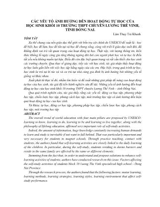 Các yếu tố ảnh hưởng đến hoạt động tự học của học sinh khối 10 trường THPT chuyên Lương Thế Vinh, tỉnh Đồng Nai