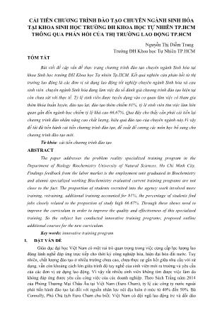 Cải tiến chương trình đào tạo chuyên ngành Sinh hóa tại khoa Sinh học trường ĐH Khoa học Tự nhiên Tp.HCM thông qua phản hồi của thị trường lao động Tp.HCM