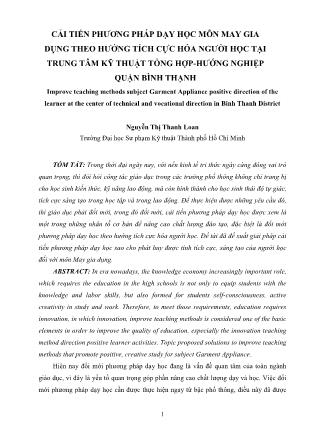 Cải tiến phương pháp dạy học môn may gia dụng theo hướng tích cực hóa người học tại trung tâm kỹ thuật tổng hợp-hướng nghiệp quận Bình Thạnh