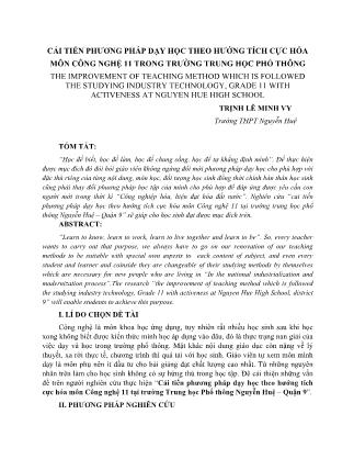 Cải tiến phương pháp dạy học theo hướng tích cực hóa môn Công nghệ 11 trong trường trung học phổ thông