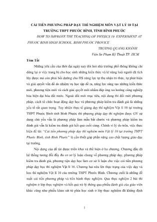 Cải tiến phương pháp dạy thí nghiệm môn Vật lý 10 tại trường THPT Phước Bình, tỉnh Bình Phước