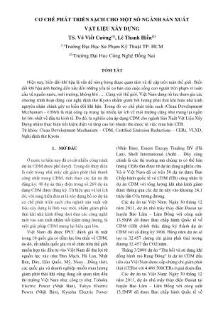 Cơ chế phát triển sạch cho một số ngành sản xuất vật liệu xây dựng