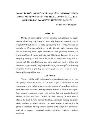 Công tác phối hợp giữa chính quyền–cơ sở dạy nghề-doanh nghiệp và người học trong công tác đào tạo nghề cho lao động nông thôn tỉnh Bạc Liêu