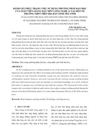 Đánh giá thực trạng việc sử dụng phương pháp dạy học của giáo viên trong quá trình giảng dạy môn Công nghệ 11 tại một số trường THPT trên địa bàn tỉnh Trà Vinh