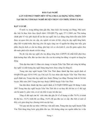 Đào tạo nghề gắn với phát triển bền vững cho lao động nông thôn tại Trung tâm dạy nghề huyện Trần Văn Thời, tỉnh Cà Mau