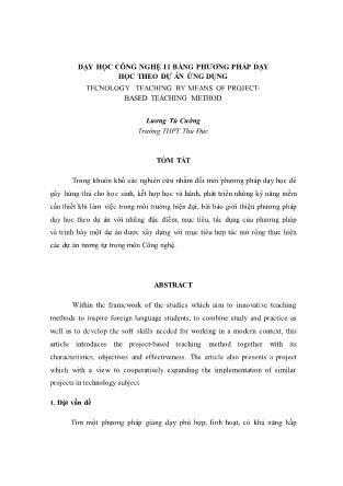 Dạy học Công nghệ 11 bằng phương pháp dạy học theo dự án ứng dụng