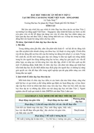 Dạy học theo dự án mô đun tiện 2 tại trường Cao đẳng nghề Việt Nam – Singapore