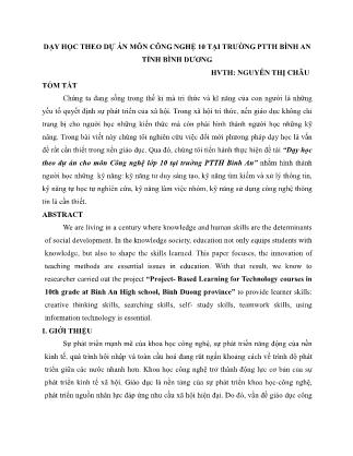 Dạy học theo dự án môn công nghệ 10 tại trường PTTH Bình An tỉnh Bình Dương