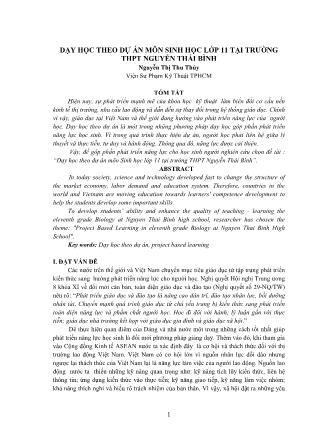 Dạy học theo dự án môn Sinh học lớp 11 tại trường THPT Nguyễn Thái Bình