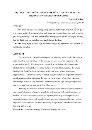 Dạy học theo hướng công nghệ môn Toán giải tích 12 tại trường THPT chuyên Hùng Vương