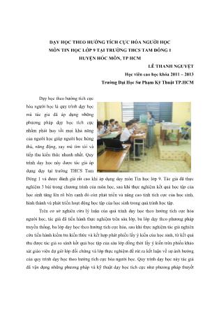 Dạy học theo hướng tích cực hóa người học môn Tin học lớp 9 tại trường THCS Tam Đông 1 huyện Hóc Môn, TP HCM