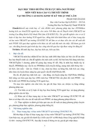 Dạy học theo hướng tích cực hóa người học môn viết Báo cáo và thuyết trình tại trường Cao đẳng Kinh tế Kỹ thuật Phú Lâm