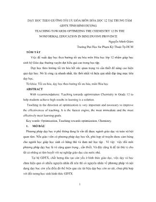 Dạy học theo hướng tối ưu hóa môn Hóa học lớp 12 tại Trung tâm Giáo dục thường xuyên tỉnh Bình Dương