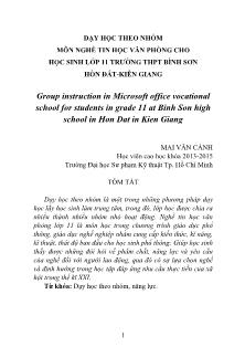 Dạy học theo nhóm môn nghề tin học văn phòng cho học sinh lớp 11 trường THPT Bình Sơn Hòn Đất-Kiên Giang