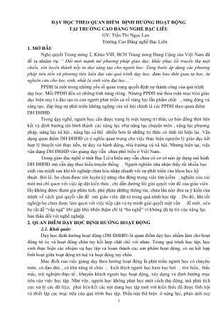 Dạy học theo quan điểm định hướng hoạt động tại trường cao đẳng nghề Bạc Liêu
