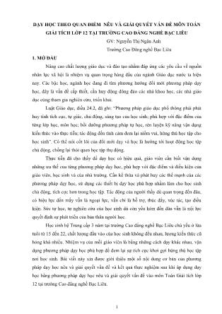 Dạy học theo quan điểm nêu và giải quyết vấn đề môn Toán giải tích lớp 12 tại trường Cao đẳng nghề Bạc Liêu