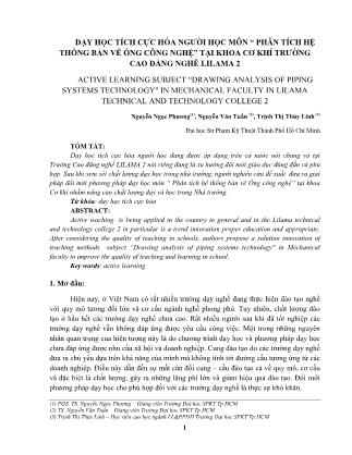 Dạy học tích cực hóa người học môn “Phân tích hệ thống bản vẽ ống công nghệ” tại khoa cơ khí trường Cao đẳng nghề Lilama 2