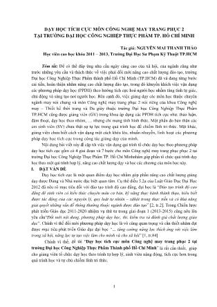 Dạy học tích cực môn Công nghệ may trang phục 2 tại trường Đại học Công nghiệp Thực phẩm TP. Hồ Chí Minh