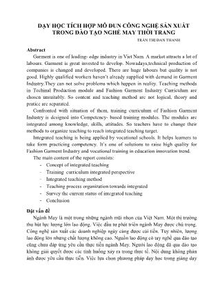 Dạy học tích hợp mô đun công nghệ sản xuất trong đào tạo nghề may thời trang