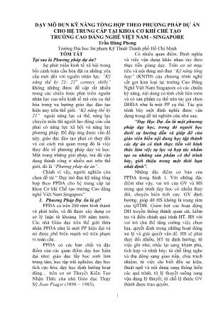 Dạy mô đun Kỹ năng tổng hợp theo phương pháp dự án cho hệ trung cấp tại khoa Cơ khí chế tạo trường Cao đẳng nghề Việt Nam Singapore