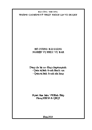 Đề cương bài giảng Nghiệp vụ phục vụ bar