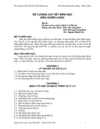 Đề cương chi tiết môn học Điều khiển logic
