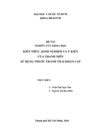Đề tài Kiến thức, kinh nghiệm và ý kiến của thanh niên sử dụng thuốc tránh thai khẩn cấp