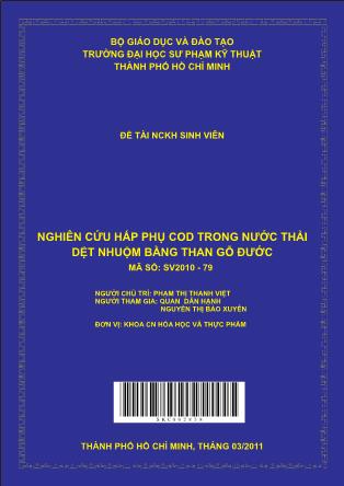 Đề tài Nghiên cứu hấp phụ COD trong nước thải dệt nhuộm bằng than gỗ đước (Phần 1)