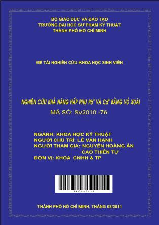 Đề tài Nghiên cứu khả năng hấp phụ Pb2+ và Cd2+ bằng vỏ xoài (Phần 1)