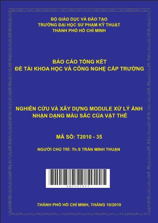 Đề tài Nghiên cứu và xây dựng module xử lý ảnh nhận dạng màu sắc của vật thể (Phần 1)