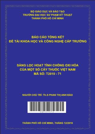 Đề tài Sàng lọc hoạt tính chống oxi hóa của một số cây thuốc Việt Nam (Phần 1)