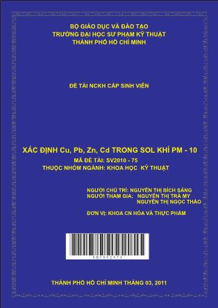 Đề tài Xác định Cu, Pb, Zn, Cd trong Sol khí PM-10 (Phần 1)
