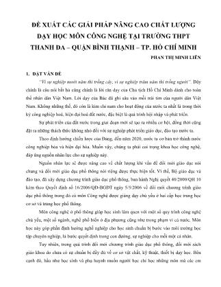 Đề xuất các giải pháp nâng cao chất lượng dạy học môn Công nghệ tại trường THPT Thanh Đa – Quận Bình Thạnh – TP. Hồ Chí Minh