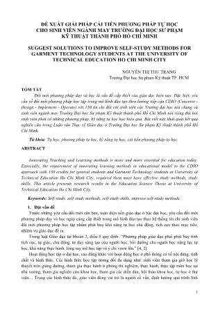 Đề xuất giải pháp cải tiến phương pháp tự học cho sinh viên ngành may Trường Đại học Sư phạm Kỹ thuật thành phố Hồ Chí Minh