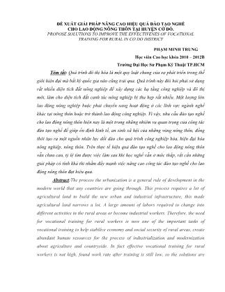 Đề xuất giải pháp nâng cao hiệu quả đào tạo nghề cho lao động nông thôn tại huyện Cờ Đỏ