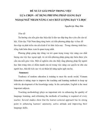 Đề xuất giải pháp trong việc lựa chọn - Sử dụng phương pháp giảng dạy ngoại ngữ nhằm nâng cao chất lượng dạy và học