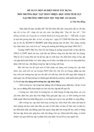 Đề xuất một số biện pháp xây dựng môi trường học tập thân thiện-học sinh tích cực tại trường THPT dân tộc nội trú An Giang