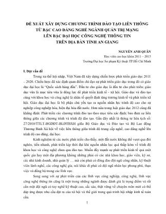 Đề xuất xây dựng chương trình đào tạo liên thông từ bậc Cao đẳng nghề ngành quản trị mạng lên bậc Đại học Công nghệ thông tin trên địa bàn tỉnh An Giang