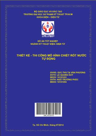 Đồ án Thiết kế, thi công mô hình chiết rót nước tự động (Phần 1)