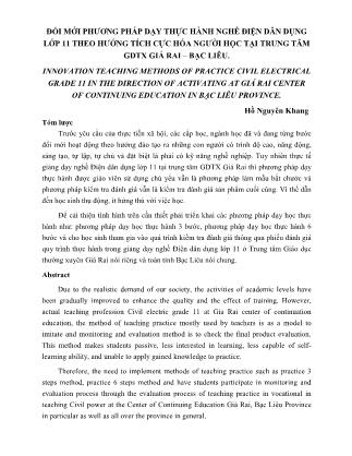 Đổi mới phương pháp dạy thực hành nghề điện dân dụng lớp 11 theo hướng tích cực hóa người học tại trung tâm GDTX Giá Rai – Bạc Liêu