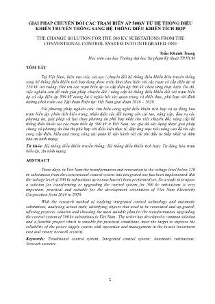 Giải pháp chuyển đổi các trạm biến áp 500kv từ hệ thống điều khiển truyền thống sang hệ thống điều khiển tích hợp