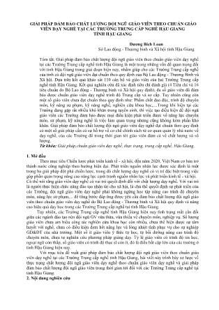 Giải pháp đảm bảo chất lượng đội ngũ giáo viên theo chuẩn giáo viên dạy nghề tại các Trường Trung cấp nghề tỉnh Hậu Giang, tỉnh Hậu Giang