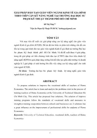 Giải pháp đào tạo giáo viên ngành kinh tế gia đình theo tiếp cận kỹ năng nghề tại trường Đại học Sư phạm Kỹ thuật thành phố Hồ Chí Minh
