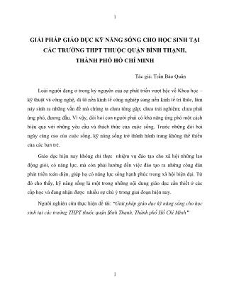 Giải pháp giáo dục kỹ năng sống cho học sinh tại các trường THPT thuộc quận Bình Thạnh, thành phố Hồ Chí Minh