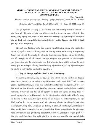Giải pháp nâng cao chất lượng đào tạo nghề cho LĐNT tỉnh Bình Dương trong quá trình chuyển dịch cơ cấu lao động