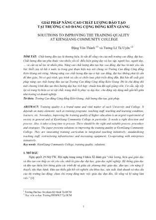 Giải pháp nâng cao chất lượng đào tạo tại Trường Cao đẳng Cộng đồng Kiên Giang